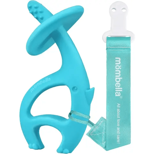 Baby Teething Toys for Babies 3-12 Months with Attachment to Clip, Mombella Elephant Baby Teether Toys 6 Month Old, Soft Silicone Infant Chew Toy 9 Months Teething Relief, Ideal Newborn Gifts, Blue