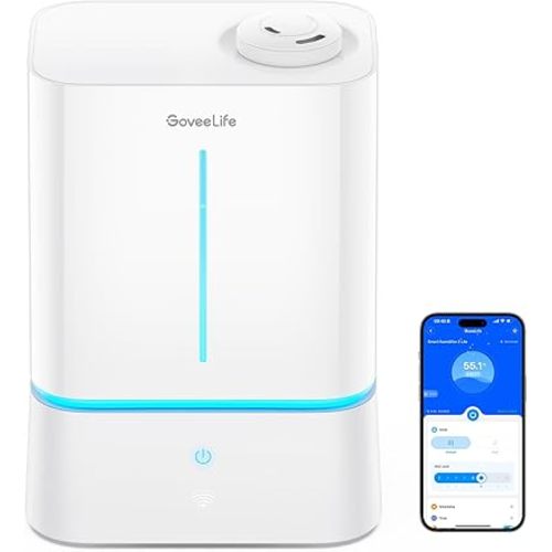 GoveeLife Smart Humidifier for Bedroom Large Room, 4.5L Cool Mist Top-Fill Humidifiers with Scent Diffuser & Night Light, Voice & App Control, Dual 360° Rotation Nozzles, Handle Design, Auto Shut Off
