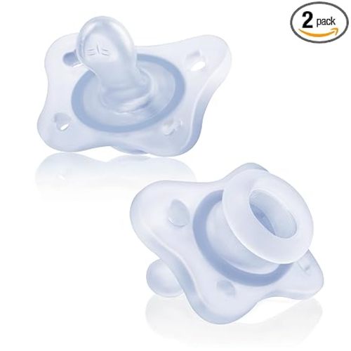 Chicco PhysioForma Mini Orthodontic Pacifier for Babies 0-2 Months, Ultra Light & Small, 100% Soft Silicone, Supports Breathing, One-Piece Design, Included Sterilizing Case, BPA Free, 2-Pack, Blue