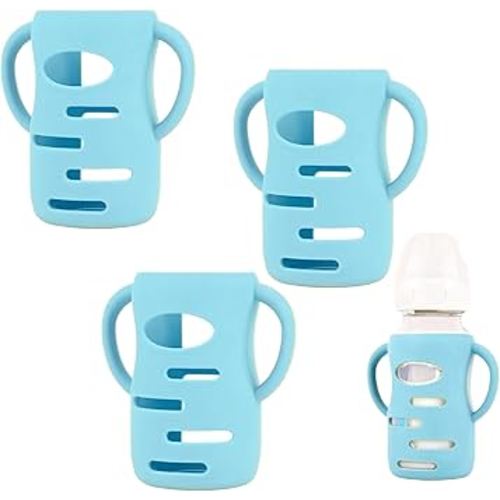 3 Pack Silicone Sleeves Compatible with Dr Brown Wide-Neck Glass Baby Bottles 9 OZ, 100% Silicone for Dr Brown Handles Glass Bottles 1-3, Anti Breakage (Blue, 9 OZ)