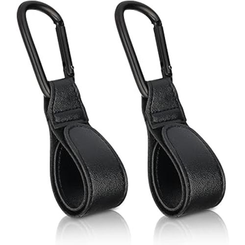 Pram Hook Clips,2 pcs Buggy Clips Carrier Pram Hooks,Pram Bag Holder Made of Leather,Bag Hooks for Stroller,Pram Clips,Pram Hooks for Bags,Back Pack (Black)
