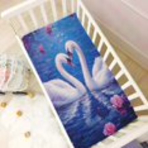KUANGWANG Ultra Soft Fitted Microfiber Crib Sheets for Newborn Baby Boys Girls Blissful Swans in Blue Design Cute Pattern