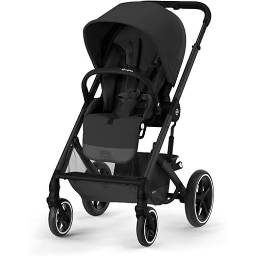 Cybex Balios S Lux Toddler and Baby Stroller with Reversible Seat, Unique One-Pull Harness, and Multiple Recline - Travel System Ready, with One Hand Fold, Black Frame/Moon Black Seat