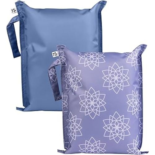 Tiny Twinkle Mess-Proof Waterproof Wet Dry Bag | 2-Pack Reusable Wet Bags for Swimsuits & Baby Clothes | Leakproof Wet Bag for Travel & Diaper Changes for Baby (Lotus)