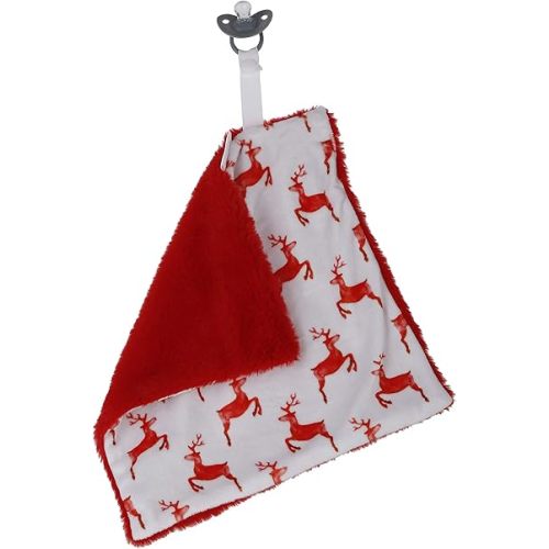 Minky and Faux Fur Baby Pacifier Blanket – Red Reindeer