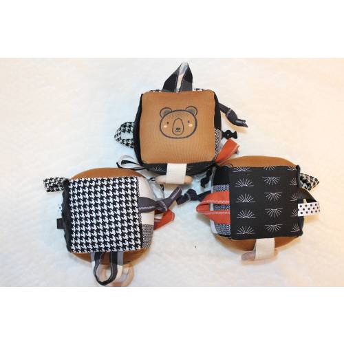 Neutral Bear Sensory Block, Baby Activity Cube, Baby Rattle, Crinkle Toy, Baby Shower Gift