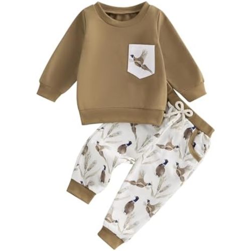 Toddler Baby Boy Hunting Clothes Mallard Duck Long Sleeve Sweatshirt Jogger Pants Set 2Pcs Fall Winter Outfits