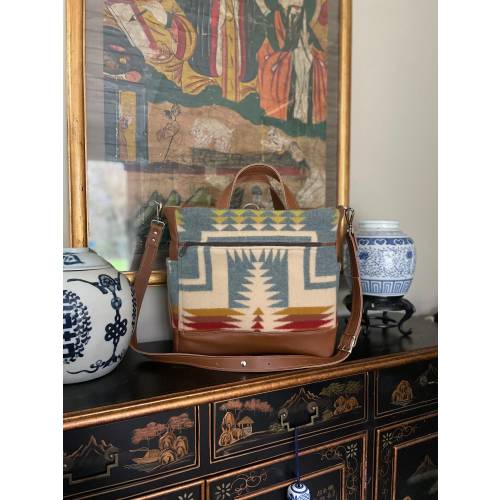 Large Tote Bag, Gender Neutral Backpack, Diaper Bag, Satchel, Weekender in Harding Shale wool and leather-Woodside Goods