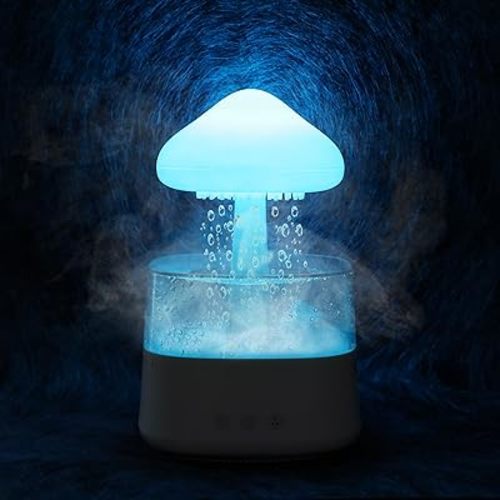 Rain Cloud Humidifier Water Drip with Adjustable LED Lights White Noise Humidification Desk Fountain Bedside Sleeping Relaxing Mood (White)