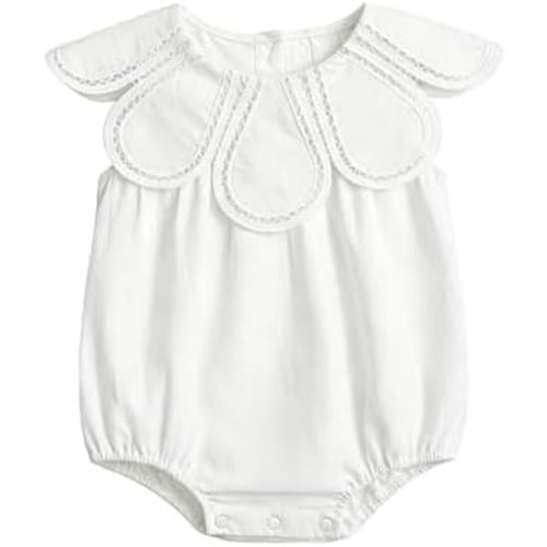 Newborn Baby Girl Floral Romper Infant Sleeveless White Solid Jumpsuit Summer Playwear Bodysuit (6-12 months)