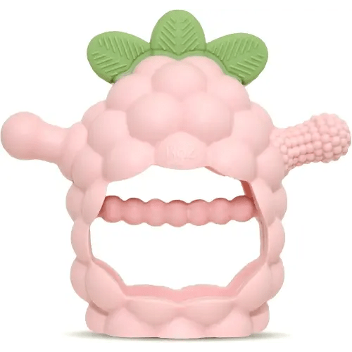 RaZbaby RaZberry Grip Silicone Teether Toy for 3M+ | Drop Resistant Hand Held Teether for Babies and Infants - Designed by Nature with Our Patented BerryBumps Multitextured Design | 3M+, Pink