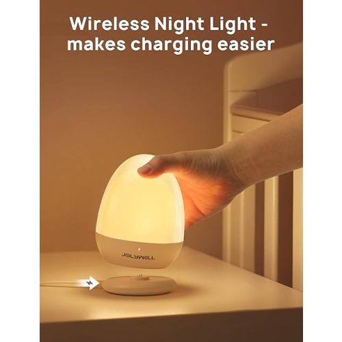 JolyWell Baby Night Light for Kid, Portable Egg Nightlight with Stable Charging Pad, Touch Nursery Night Lamp for Breastfeeding, Toddler Night Light for Bedroom, Timer Setting, ABS+PC, White-2