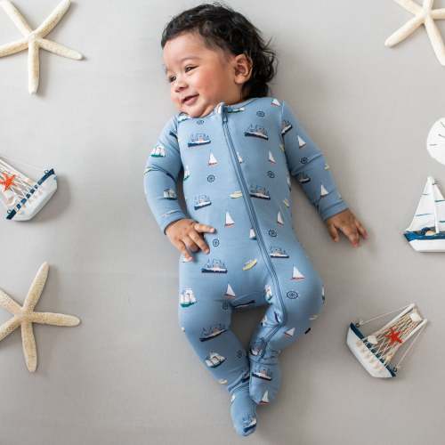 Kyte Baby Zippered Footie in Vintage Boats