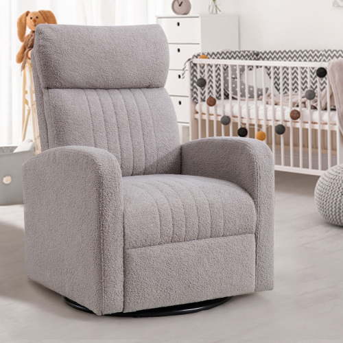 Aemeios 28" Teddy Upholstered Swivel Rocker Glider Nursery Rocking Chair, Gray