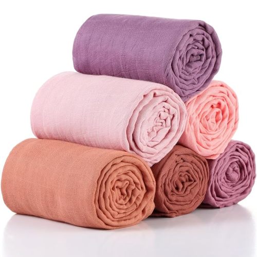6 Pcs Muslin Swaddle Blankets Breathable Cotton Newborn Blankets Colorful Baby Swaddle Receiving Blankets Soft Cotton Baby Blanket Registry Essentials Gift for Unisex Boy Girl(Classic Colors)