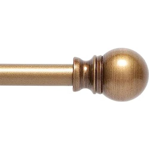 Kenney KN55973 Davenport Ball End Petite Café Decorative Window Curtain Rod, 48-86" Adjustable Length, Brushed Brass Finish, 1/2" Diameter Steel Tube