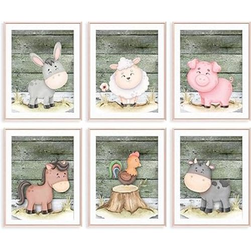VICBOU 6 Pcs Watercolor Cute Farm Animals Wall Art Prints Nursery Decor Nursery Wall Decor Farm Animals Themed Posters for Baby Room Playroom Girls Boys Kids Toddler Room Decoration 8x10 in Unframed