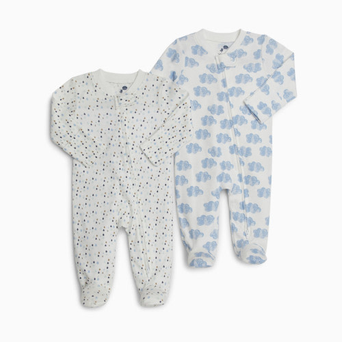 Small Story Organic Cotton 2-Way Zip Footie (2 Pack) - Rain Clouds, 3-6 M