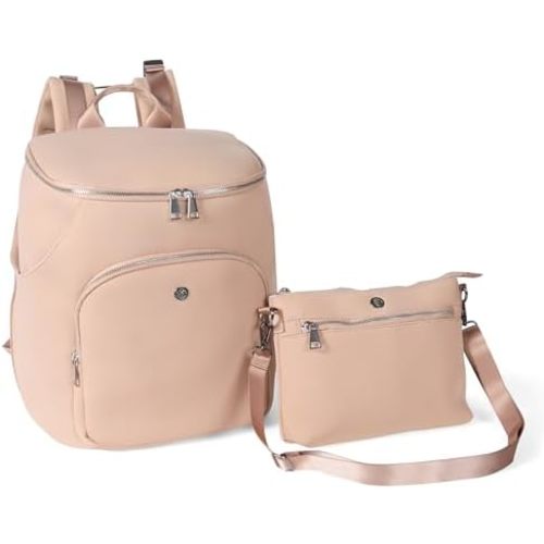 Diaper Bag Backpack 2 Pack - Waterproof - 11 Pockets & Insulated Bottle Pocket - Extra Mini-Pouch Included - Diaper Bag Neoprene Exterior - Sand