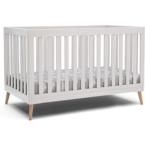 Delta Children Essex 4-in-1 Convertible Baby Crib, Bianca White with Natural Legs