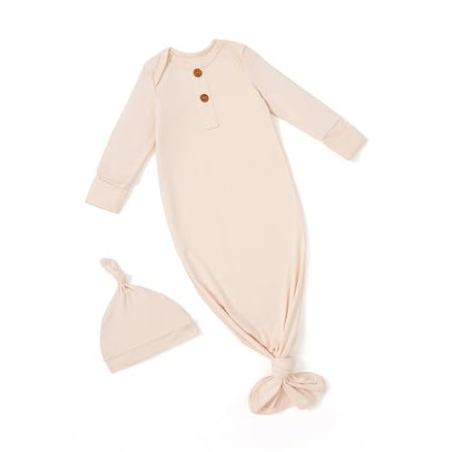 PATPAT Baby Sleeper Gown with Bamboo Viscose for Newborn Girls Boys, Knotted Nightgown with Mittens for Infant Home Coming
