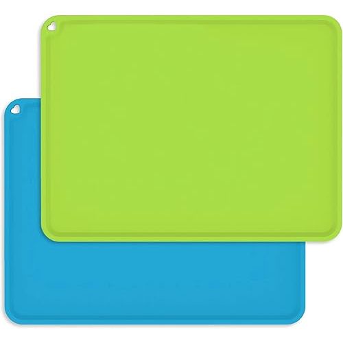 Silicone Kids Placemats, Non-Slip Silicon Placemats for Kids Baby Toddlers Childrens, Kids Portable Placemat for Dining Table, 2Pack, Blue/Green