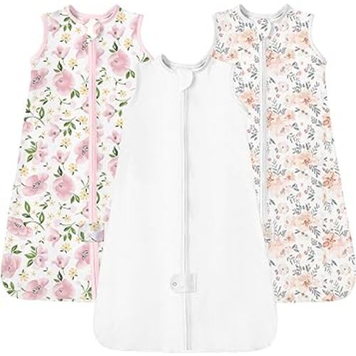 TotAha Sleep Sack 6-12-15 Months 3-Pack, Stretchy Sleepsacks, Buttery Soft, Swaddle Transition Sleeping Bag, 2-Way Safe Zippers, Silky Comfort Baby Wearable Blanket for girl boy 0.5 TOG