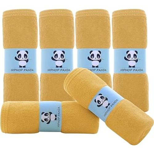 HIPHOP PANDA Baby Washcloths, Rayon Made from Bamboo - 2 Layer Ultra Soft Absorbent Newborn Bath Face Towel - Reusable Baby Wipes for Delicate Skin - Honey, 6 Pack
