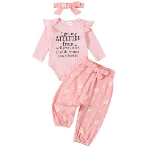 Kaipiclos Newborn Infant Girl Clothes Rib Knit Romper Daisy Print Pants Headband Baby Clothes for Girls 0 3 6 12 18 24 Months