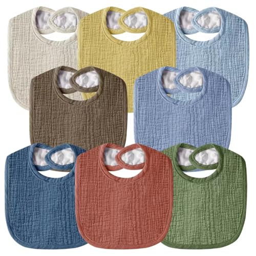 Wrrernsin Muslin Baby Bibs for Unisex Boys Girls, Cotton Drool Bibs, Adjustable Newborn Bibs for Drooling and Teething