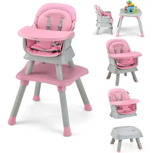 INFANS 8 in 1 Baby High Chair, Convertible Highchair for Babies and Toddlers, Infant Dining Booster Seat, Building Block Table, Kids Stool Table Chair Set with Removable Tray