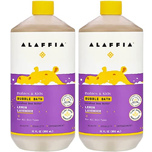Alaffia Babies and Kids Bubble Bath, Gentle Baby Essentials for Delicate Skin, Cleansing & Calming Bubbles, Plant Based Formula, Vegan, Lemon Lavender (2 Pack - 32 Fl Oz Ea)