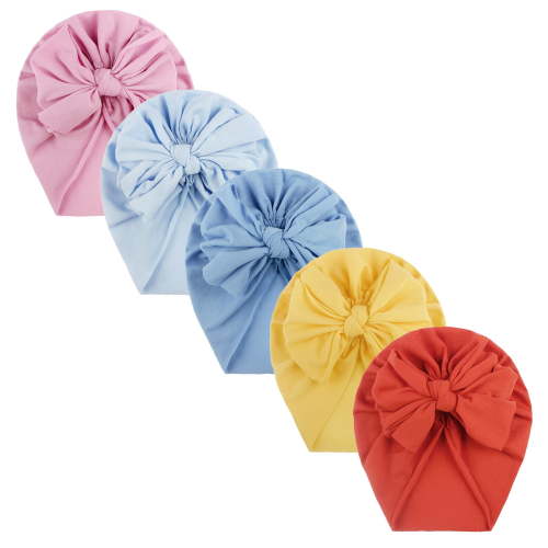 Awdenio 5 Pack Knotted Big Bowknot Hair Bow Turban Hats Beanie Caps Headwraps for Baby Girls Infants Toddlers Kids