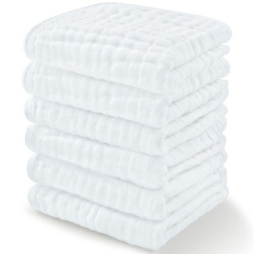 Baby Washcloths Muslin Cotton, Large 10”x10” by Comfy Cubs, Color: White, Size: pack of 6