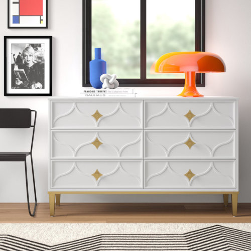 Willa Arlo™ Interiors Lomita 6 Drawer Dresser in White and Gold & Reviews | Wayfair
