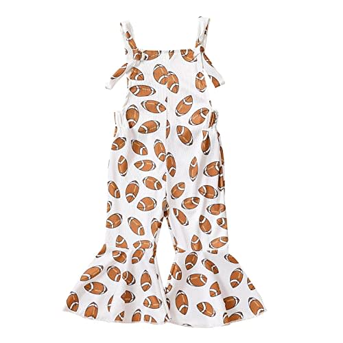 ROLZMOR Kids Toddler Baby Girl Game Day Outfits Sleeveless Jumpsuit Football Overall Romper Bell Bottoms Suspender Pants (White, 18-24 Months)