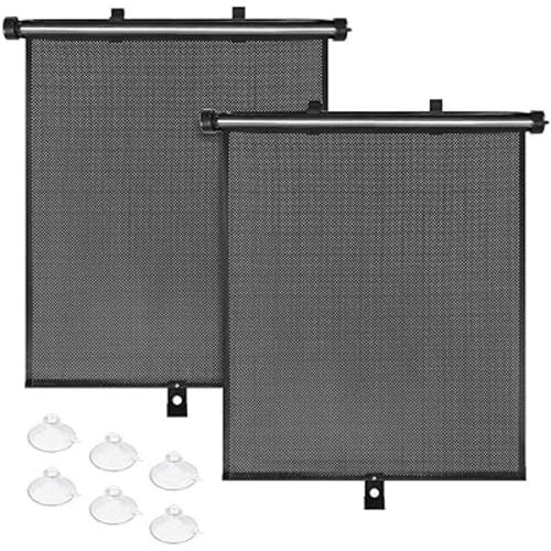2PCS Car Window Shades for Baby, Retractable Auto Sun Shade Blocker with Suction Cups, Roller Vehicle Side Window Glare Shield UV Rays Protection Accessory, Universal Fit (19.69 x 19.69 Inch)