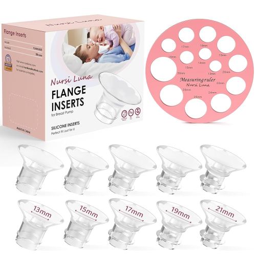 Flange Inserts 10PCS 13/15/17/19/21mm for 24mm Flanges/Shield of Most Pumps, Flange Sizing Kit Silicone Flanges Insert, Breastfeeding Essentials Kit for New Moms