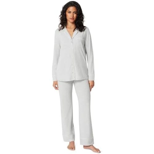 Amazon Essentials Women's Cotton Modal Long Sleeve Shirt Full Length Pant Pajama Set, Heather Grey, X-Large