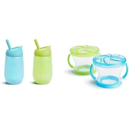 Munchkin® Simple Clean™ Toddler Sippy Cup with Easy Clean Straw, 10 Ounce, 2 Pack, Blue/Green & Snack Catcher® Toddler Snack Cups, 2 Pack, Blue/Green