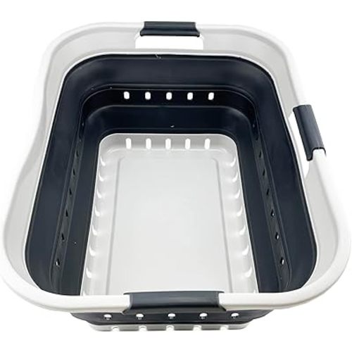 SAMMART 42L (11 gallon) Collapsible Plastic Laundry Basket - Foldable Pop Up Storage Container/Organizer - Space Saving Hamper/Basket (Grey/Charcoal Black)