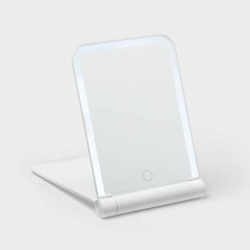 Lighted Travel Mirror With Cover - Room Essentials™: Portable, Rectangular, 1x Magnification, Led Illumination