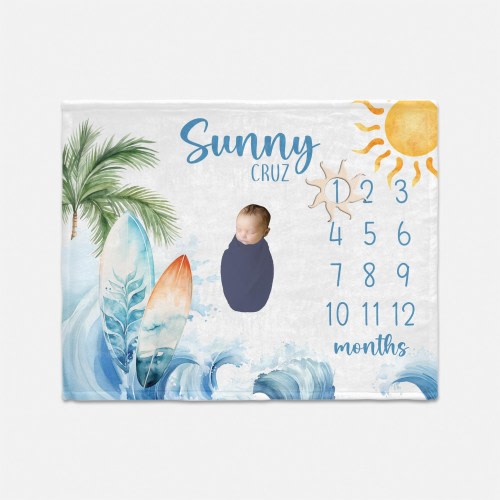 Surfer Milestone Blanket, Beach Monthly Baby Blanket, Ocean Waves Blanket, Baby Shower Gift, Newborn Gift, Ocean Wave Milestone Blanket O51