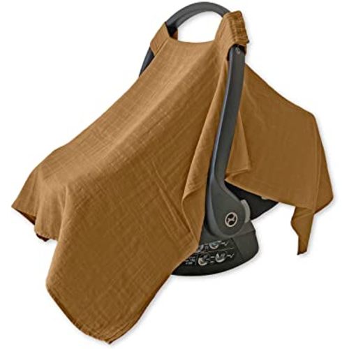 100% Organic Muslin Car Seat Covers for Infant Car Seat Canopy Baby Car Seat Cover Unisex (Caramel Toffee)