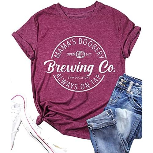 Mama's Boobery Always on Tap Shirt for Women Funny Letter Print Breastfeeding Tee Tops Humor Mother's Day Shirt Gift