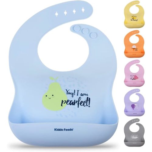 Silicone Bib for Babies and Toddlers, Waterproof, Soft, Adjustable and Non Messy, Designed in Sweden - Blue