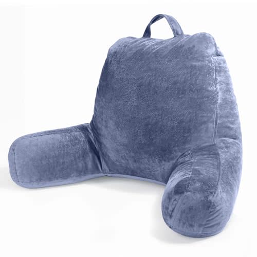 Sasttie Reading Pillow for Bed, Velvet Back Support Pillow for Bed Sitting Up, Back-Rest Sit-Up Support Cushion, College Dorm Essentials for Girls and Boys, Grey Purple