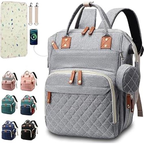 SHITIESHOU Diaper Bag Backpack Baby Bag, Baby Girl Boy Diaper Bag for Dad Mom with Pad, 16 Pockets, Pacifier Case, Large Diaper Bags Unisex for Travel (Grey)