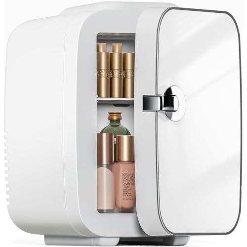 Sweetcrispy Mini Fridge, Portable Small Refrigerator 4L/6 Can Cooler & Warmer Compact Fridges for SkinCare, Food and Drinks, Bedroom, Dorm, Car, Office, White