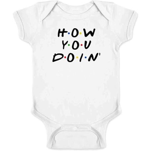 Pop Threads How You Doin Quote Funny 90s Retro Baby Toddler Kids Girl Boy T-Shirt - 6 Months - Infant | White